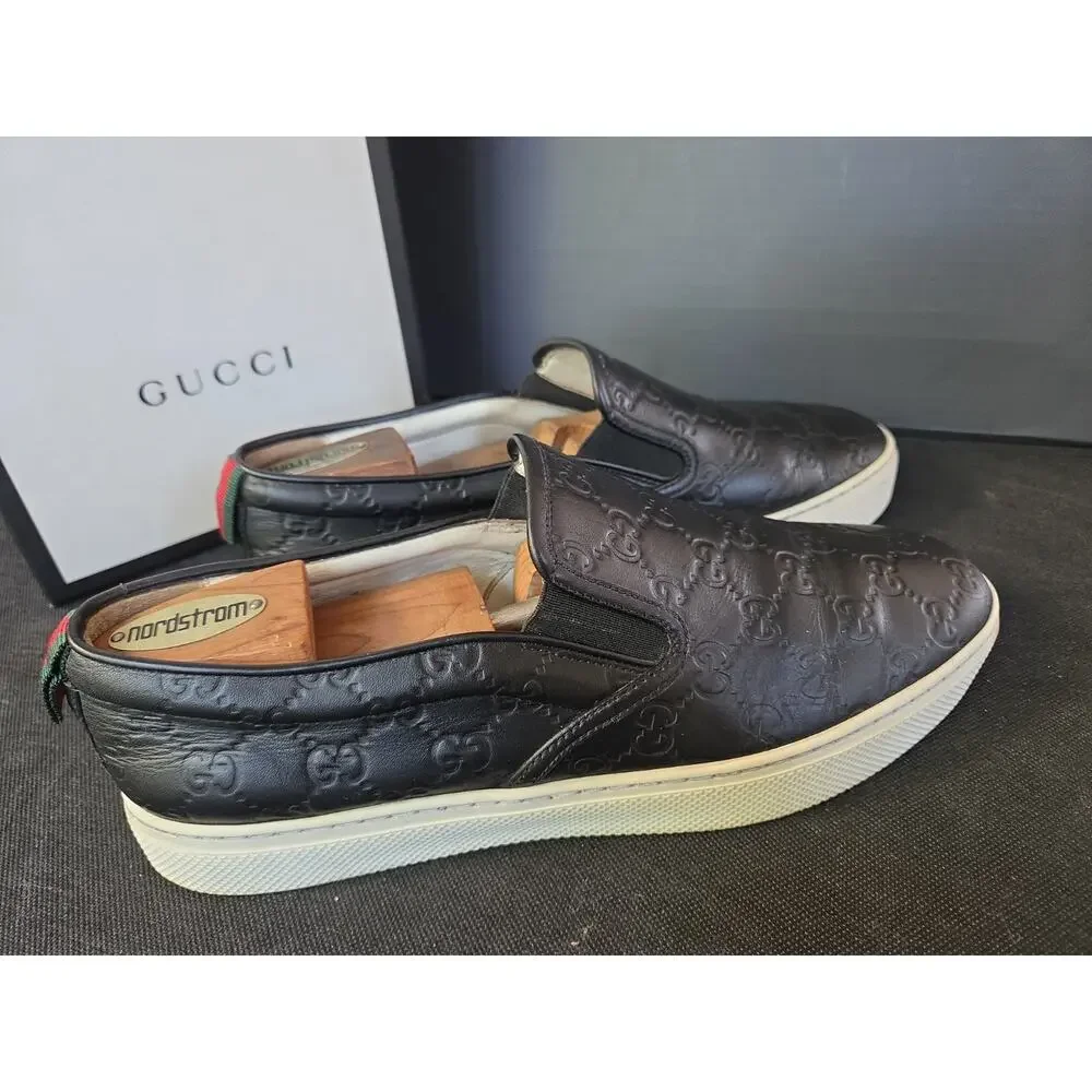 Authentic Gucci Dublin Men's Black Quilted GG Leather Slip-On Sneakers